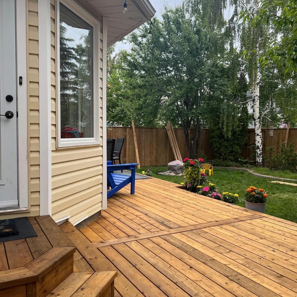 paradise deck builders oshawa - wood backyard deck with two stairs