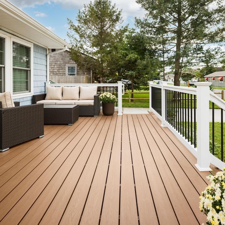 paradise deck builders oshawa - brown composite deck with furniture