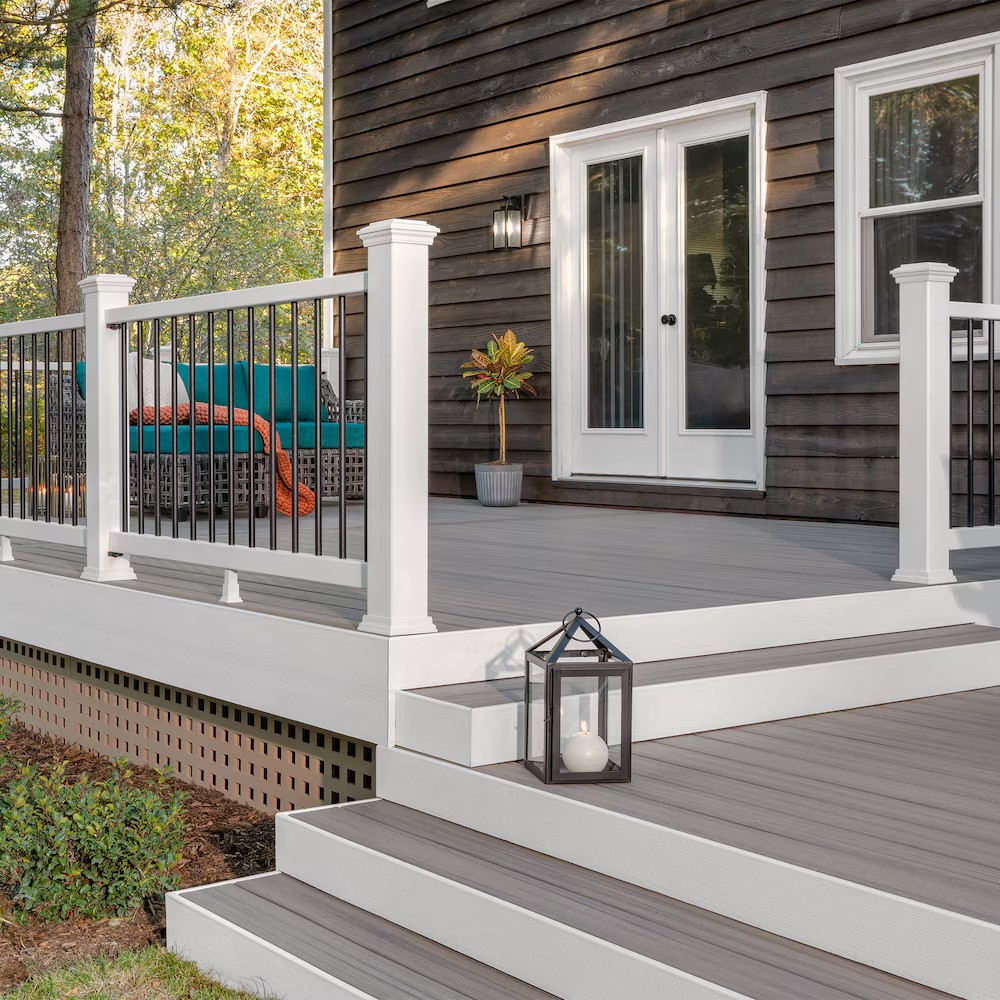 paradise deck builders oshawa - grey and white composite deck cottage